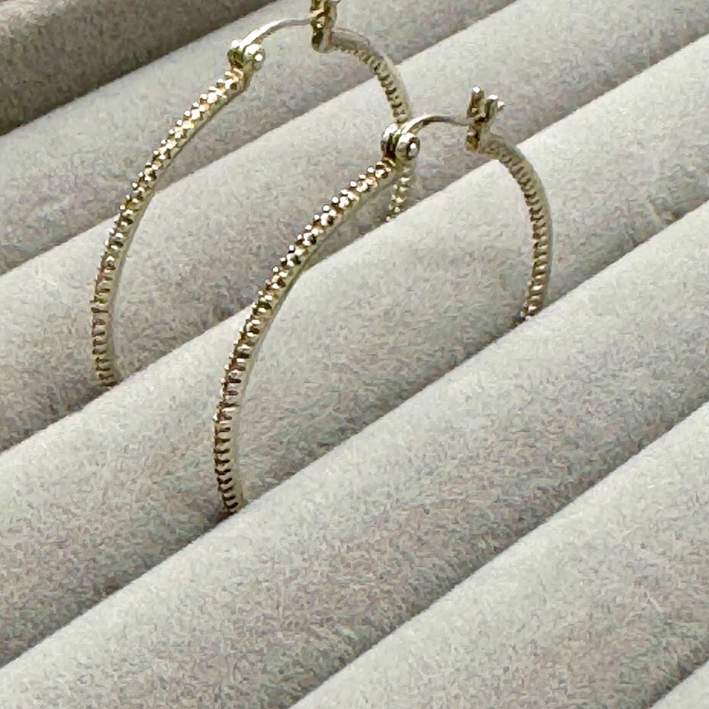 925 Silver and Diamond Serrated Hoop Earrings